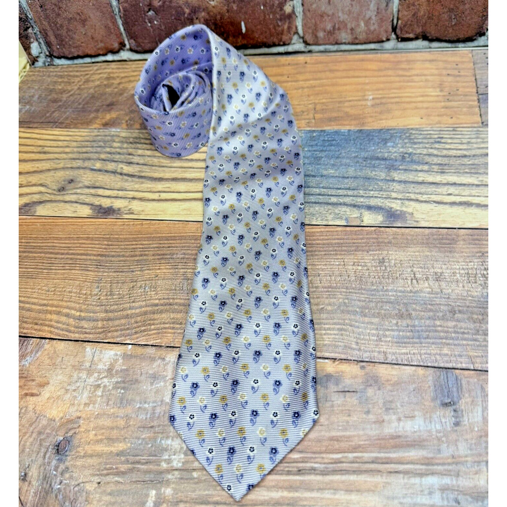 Allea Milano Purple Hombre Floral 100% Silk Tie Made‎ In Italy Unique